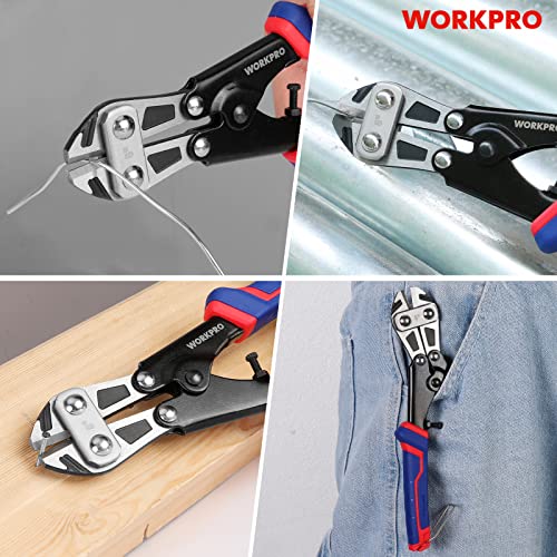 WORKPRO Mini Bolt Cutter 8-inch, Spring Loaded Wire Cutters Heavy Duty with Soft Anti-slip Handle, Small Bolt Cutter, Wire Cable Cutter, Spring Snips Clippers (Upgrade Grip) (Pack of 2) - size: 8-inch/210mm (Pack of 2), style: Upgraded Handle