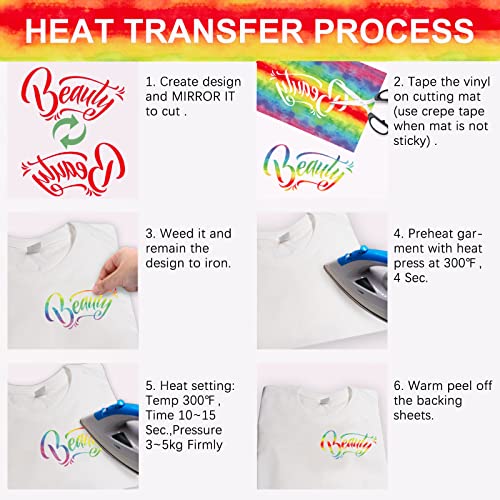 Tintnut Rainbow Watercolor Heat Transfer Vinyl,8 Pcs 12x10in HTV Vinyl - color: Light Watercolor