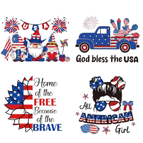 Independence Day Iron on Patches 4th of July Heat Transfer Vinyl Decals American Flag Dwarf Sunflower Patriotic Design Iron on Transfer Stickers Ready to Press Appliques for Clothing T-Shirt Jacket - color: Independence Day A