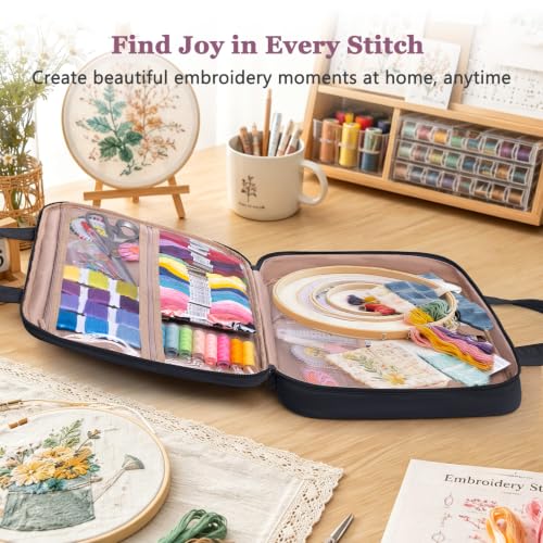 MYBAGZING Embroidery Bag Organizer,Cross Stitch Project Bag w/Hoop Storage - color: Black