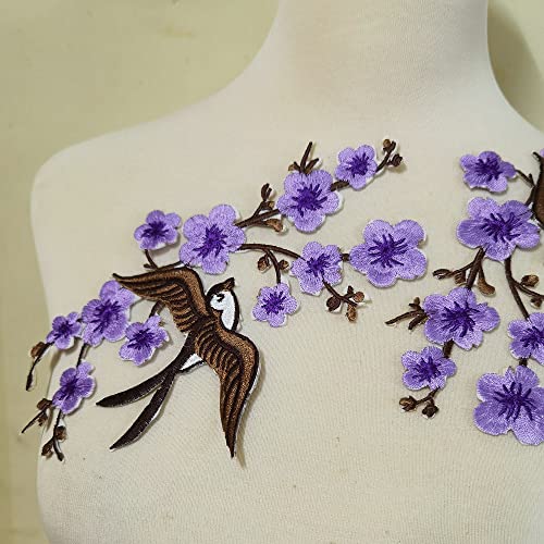 1pair Quince Sakura Flower Embroidery Iron On Applique Patches (Purple H) - color: Purple H