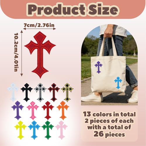 26PCS Cross Iron-On Patches,Style Embroidered Applique for Jeans,Hats,Jackets,Backpacks,Vintage Cross Patches for DIY Clothing & Decorative Repair