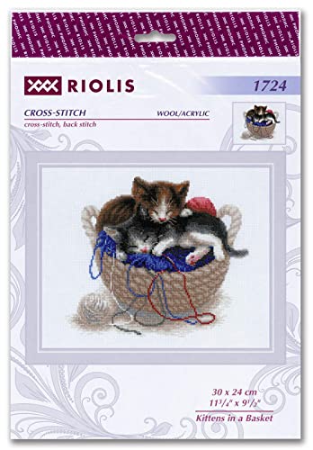 RIOLIS 1724 Kittens in A Basket Counted Cross Stitch Kit 11.81 x 9.45 in - style: Kittens In A Basket 1724