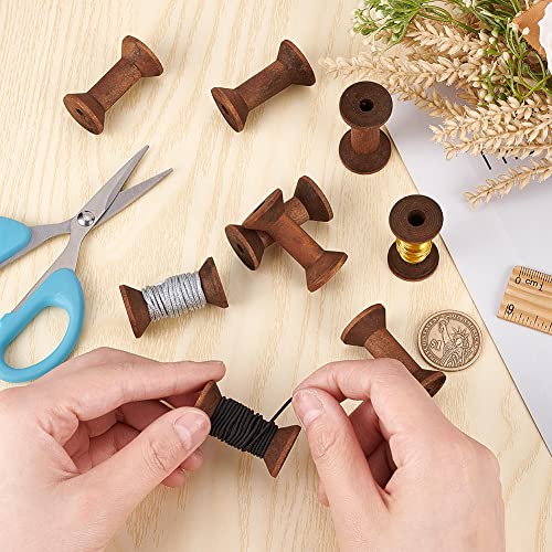 BENECREAT 20Pcs Antique Wooden Empty Spools, 1.57"/ 40mm Empty Thread Spools Wooden Ribbon Spools Bobbins for Wire Weaving Arts DIY Wood Projects - color: Antique