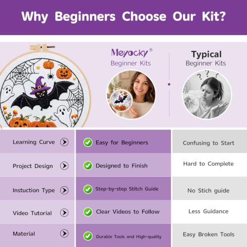 Halloween Embroidery Kit for Beginners with Pumpkin Ghost Patterns&Guide - color: Halloween