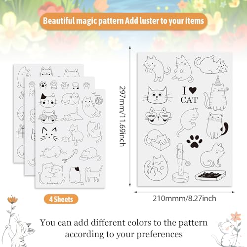 Magibeads 57 Patterns Cat Water Soluble Embroidery Patterns Kitten Paw Print Cartoon Animal Pet Stick and Stitch Transfer Embroidery Paper for Hand Sewing Beginners Starter Adult - color: Cat