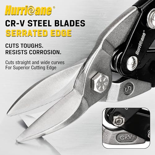 HURRICANE 10 inch Aviation Tin Snips, Straight Cut Metal Shears with Non-Slip Tyregrip Handle, Cr-V Steel Blades Shears for Thin Sheet Metal, Aluminum, Gutter & DIY Projects (Pack of 3) - size: 10 Inch Regular: Straight Cut (Pack of 3)