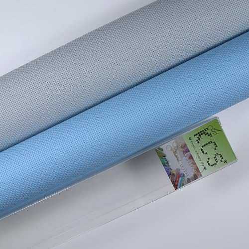 KCS 2 pc of 15" x 18" Counted Cross Stitch Cotton Aida Cloth Needlework Fabric (Light Blue+Sea Foam, 16CT) - color: Light Blue+sea Foam, size: 16CT