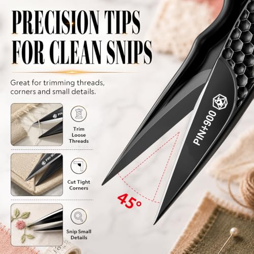 Premium Sewing Scissors, Sharp Precision Thread Snips with Stainless Steel Blades, Upgrade Small Craft Scissors with Black Hammered Handle for Embroidery, Quilting, Fabric, Leather & DIY Projects - color: Black, size: 4.6 Inch
