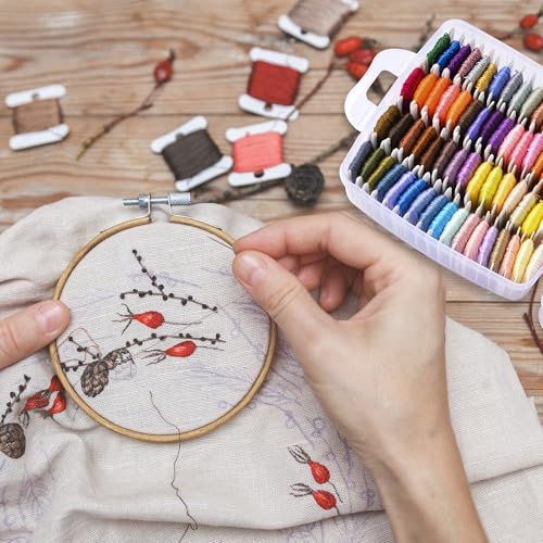 Embroidery Floss Kit with Organizer Box, 110 Colors Plus 24 Black and 24 White Threads, Pre-Wound Labeled Bobbins and Cross Stitch Tools for Friendship Bracelets and Embroidery