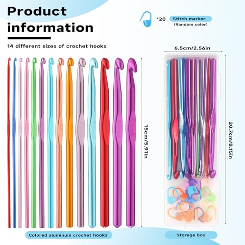 Mayboos 35 Pcs Crochet Hooks Set, Colorful Metal Crochet Hooks 2.0mm~10.0mm - size: 35 Pack