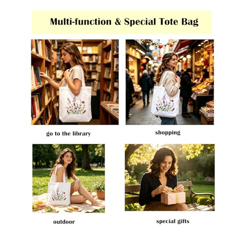 Vigdit Canvas Tote Bag Embroidery Kit for Beginners, Needlepoint Cross Stitch Kit for Adult Beginner, DIY Reusable Grocery Bags Embroidery Starter Kit with Stamped Floral Tools & Instructions - color: Flower4
