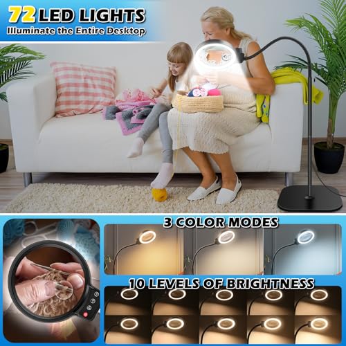 30X 10X Large Floor Magnifying Glass with Light and Stand - color: Black