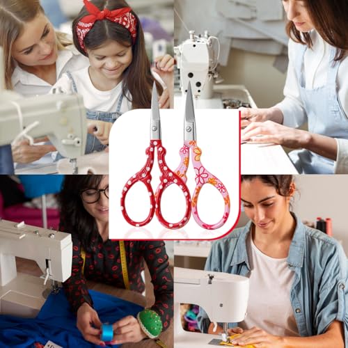 Sharp Embroidery Scissors, 2PCS Sewing Craft Scissors, Red+Pink - color: Red+pink