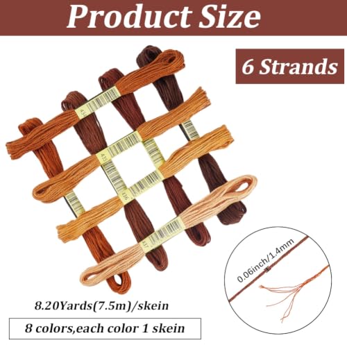 1 Box 65.6 Yards 8 Skeins 6 Strands Brown Cross Stitch Cotton Thread Assorted Embroidery Floss Set Friendship Bracelet Variegated Yarn Gradient String Bulk for Hand Sewing Making Crochet - color: Peru Cotton Thread, size: 65.6 Yards