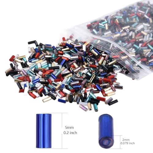 1900pcs 2x5mm Multicolor Sparkle Glass Bugle Beads Tube Seed Beads for Earring Bracelet Necklace Jewelry DIY Craft Making - color: Multicolor 2x5mm