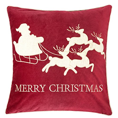 Embroidery Red Velvet Throw Pillow Cover, Merry Christmas Series Santa Claus Sledge Luxury Soft Fuzzy Cozy Warm Slik Gift Square Couch Cushion Pillow Case 20 x 20 Inch, Cover Only - color: U7-santa Sledge