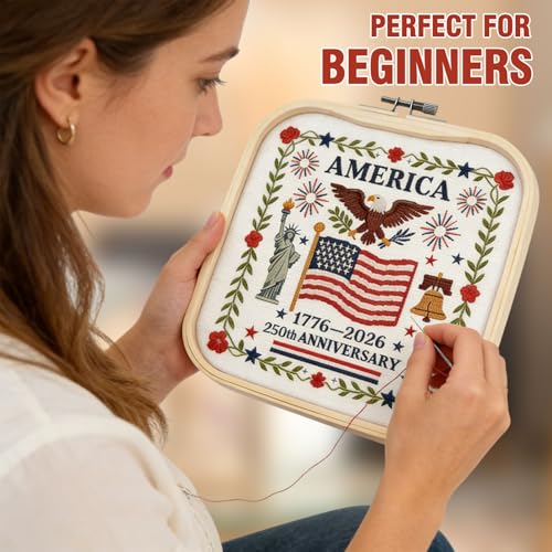 US 250th Anniversary Embroidery Kit, Patriotic Embroidery Kits for Beginner - color: 250th Anniversary