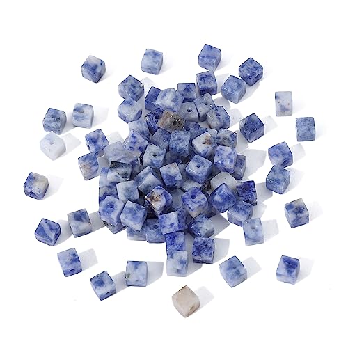 BEADIA Natural Blue Sodalite Square Stone Beads 4x4mm 85pcs Cube Loose Semi Gemstone Beads for Jewelry Making Design - color: Blue Sodalite