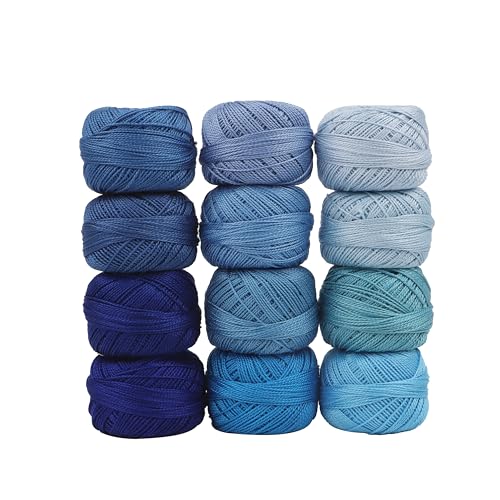 Size 8 Double Mercerized Egyptian Long Staple Cotton Pearl Thread 12 Gradient Colors per Box 5 Grams Ball Rainbow Color Embroidery Thread for Crochet Cross Stitch Hand Embroidery (12I) - color: 12I