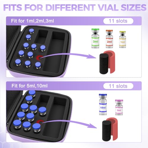 Peptide Case for Fridge, Insulin Vial Case for Diabetics - color: Purple-11×(1-10ml)+1*30ml