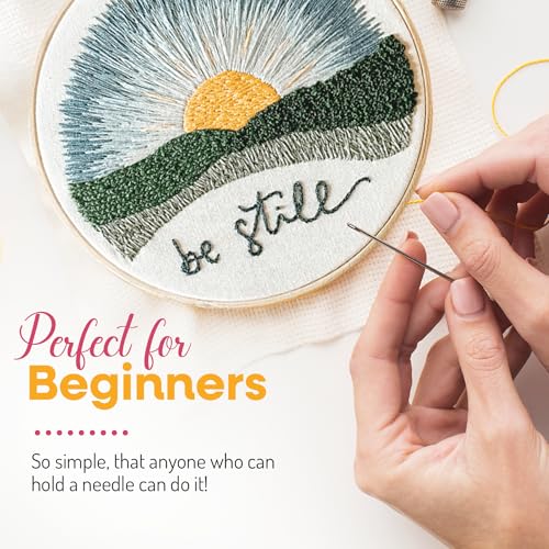 Elly & Grace Christian Embroidery Kit with Embroidery Hoop, Easy Embroidery Kit for Beginners and Adults, Full Embroidery Hoop Kit with Needles and Thread Included (Be Still) - style: Be Still