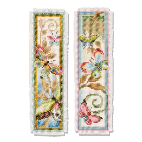 Vervaco Counted Cross Stitch Bookmark Kit for Beginners Pretty Butterflies Embroidery Pattern for Book Lovers ca. 2,4" x 8" DIY Crafts for Adults Creative Book Lovers Gift Starter Craft Kit Supplies - size: Butterflies