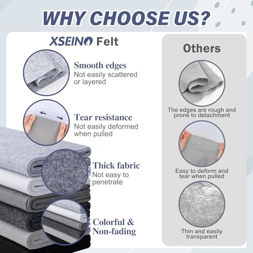 XSEINO 6 Rolls 12"x35" Large Felt Sheets(5.8Yds Total), 1.4mm Thick Nonwoven Fabric for Sewing, 6 Earth Tone Colors, Bulk DIY Craft Supplies for Bags, Garland, Decor - color: Black & White Series