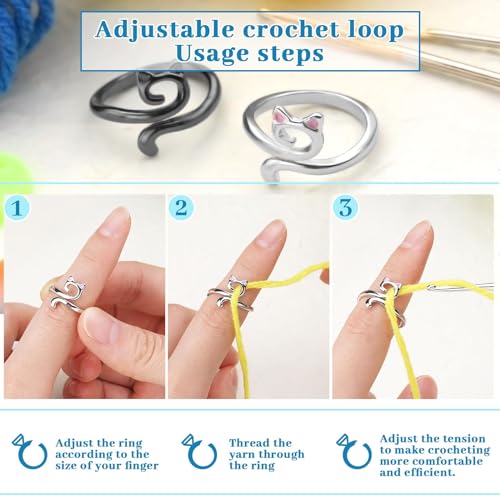 5 Pcs Crochet Ring, Adjustable Crochet Tension Rings, Yarn Ring for Finger - color: 5 Colors - 5 Pcs