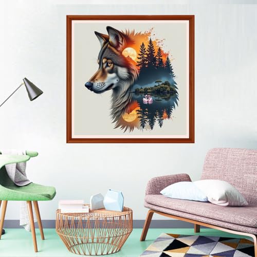 Redxing Counted Cross Stitch Kit for Beginners,Unprinted Needlepoint Kits for Beginners Cross Stitching Embroidery Kit 11CT Stitches kit-Abstract Wolf 18x18 inch - color: Setpattern13