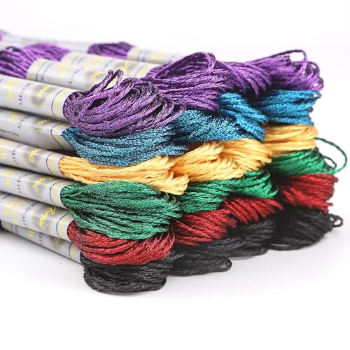 24 Skeins Set (6 Colors*4 Skeins) Metallic Embroidery Floss Glittery Metal Effect Shinny Cross Stitch Thread for Hand Embroidery, Sewing and DIY Handmade Artwork (Multicolored) - color: multicolored