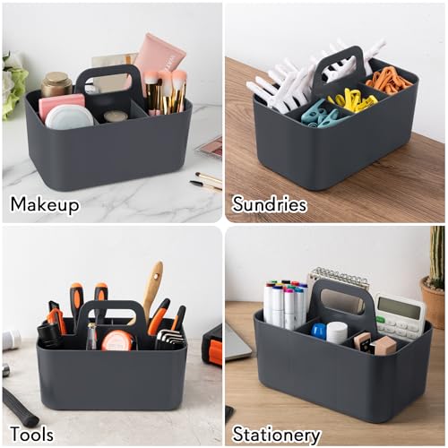Tiawudi Multipurpose Caddy Organizer, Plastic Caddy with Handle, Stackable Desk Organizer for Stationery, Marker and Pencil, Office Supplies Organizer, Dorm Caddy - color: Dark Gray, size: Rectangle