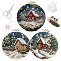 EOBTAIN 3 Pcs Winter Christmas Embroidery Kit for Beginners,Christmas Village Embroidery Starter Kit Green Xmas Tree Snow Scene Stamped Patterns with Hoop,Thread,Needles,Hand DIY Craft Kits for Adults - color: Green