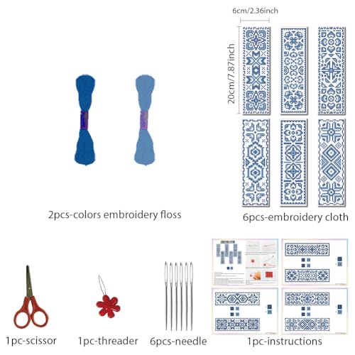 FREEBLOSS 6 Set Cross Stitch Bookmark Kit Bohemian Folk Pattern 8 * 2.4" - style: Victoria Pattern