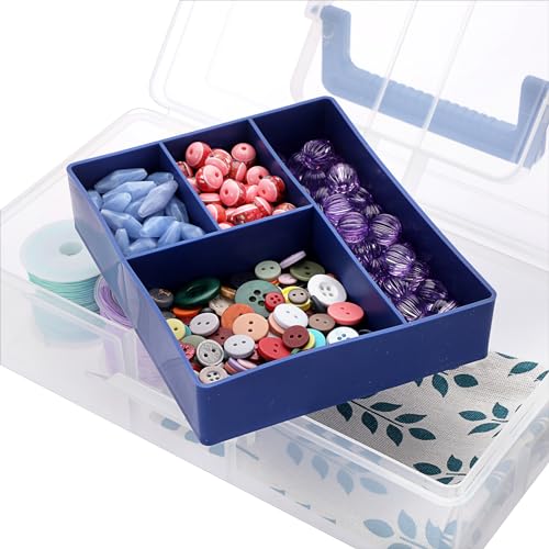 JUXYES Carry Craft Organizers Storage Box with Handle Lid and Diveded Tray - color: Blue, size: 1 Pack