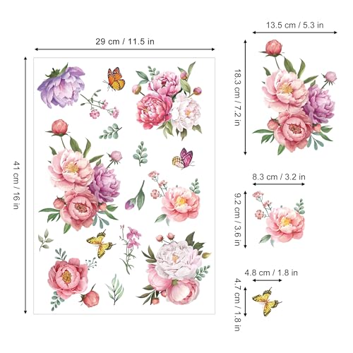 Joeyan Floral Rub On Transfers for Furniture and Crafts,2 Large Sheets - style: Pink and Purple Peony