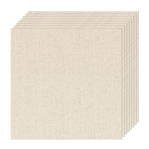 8 PCS 9.8 × 9.8 Inch Linen Embroidery Fabric, Natural White - size: 9.8 × 9.8 Inch