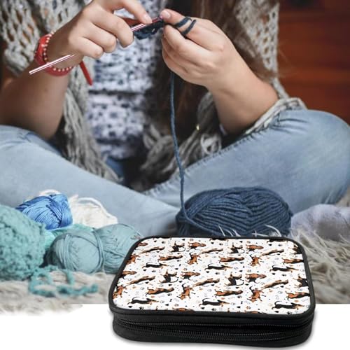 Kathyboom Empty Crochet Hook Case - Dachshund Crochet Hook Organizer Case Stand Up-Corchet Organizer - Crochet Hook Holder for Crochet Needles, Crochet Accessories - color: Dachshund