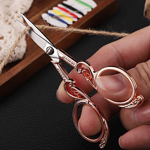 YOUGUOM Scrapbooking Scissors, Small Sewing Scissor with Cover - color: Rose Gold