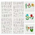 BENECREAT 4 Sheets Plants Sewing Embroidery Stabilizers, 109pcs Flowers Grass Embroidery Paper with Pre-Printed Water Soluble Stabilizer for Embroidery Hand Sewing Lover Beginners - color: Plants