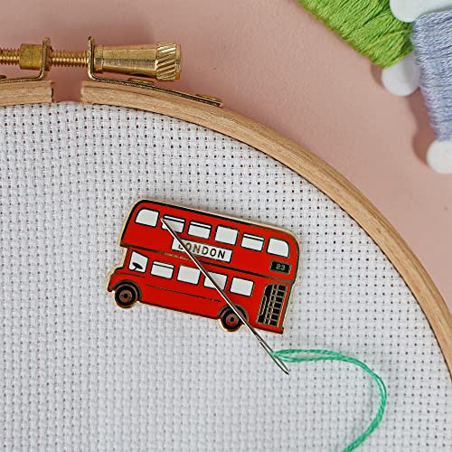 Caterpillar Cross Stitch Needle Minder - London Bus for Cross Stitch, Sewing, Embroidery and Needlework Accessories, Enamel and Magnetic