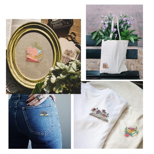 4 Sheets Water Soluble Embroidery Stabilizers 11.69x8.27 Inches Book and Flower Stick and Stitch Embroidery Paper Adhesive Embroidery Transfer Paper for Shirts Coats Bags - style: Book and Flowers