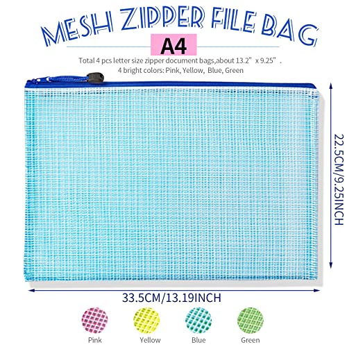 LEOBRO Mesh Zipper Pouch Bags, 13.2"x 9.2" Zipper Pouch, 4 pcs Mesh Bags, Storage Bags Pouch for Organization Toy Puzzles Board Game Travel, File Jackets & File Pockets