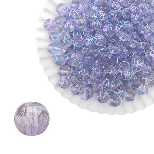 8mm Hand-Drawn Glass Beads Bulk 200pcs Blue Purple Round - color: Blue&Purple 8mm