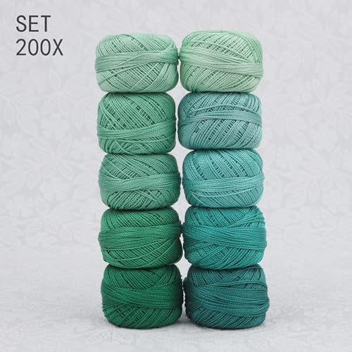 Size 8 Double Mercerized Egyptian Long Staple Cotton Pearl Thread Ball 5 Grams Rainbow Color Embroidery Thread 10 Colors per Box for Crochet Hardanger Cross Stitch Hand Embroidery (Set X) - color: Set X