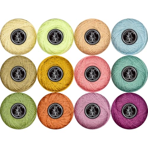 Double Mercerized Egyptian Long Staple Cotton Pearl Thread Ball 10 Grams Rainbow Color 12 Colors per Box for Crochet Hardanger Kniting Hand Sewing,Natural Earth TonePalette - color: Natural Earth Tone Palette