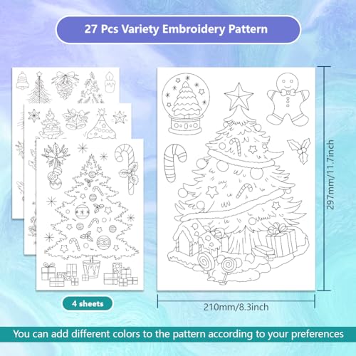 GLOBLELAND 4 Sheets Christmas Tree Water Soluble Embroidery Pattern - color: Christmas Tree