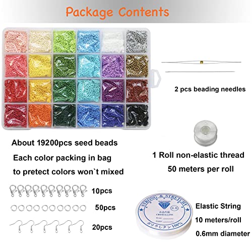 Bala&Fillic 2mm Round Size Almost Uniform Seed Beads with Beading Tool, About 18000pcs in Box 24 Multicolors Assortment 12/0 Small Craft Seed Beads for Earring Making - color: 24 Colors with Tool -Size 2mm