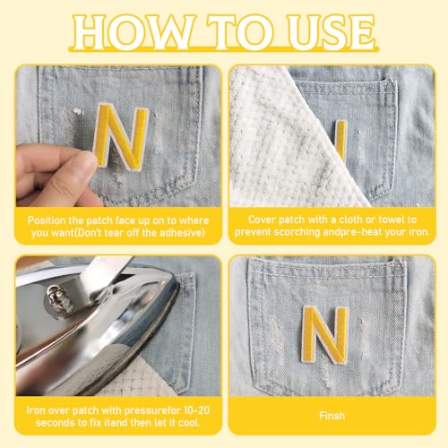 72 Pcs Iron On Letters & Numbers Patches for Tote Bags Hats Clothing Yellow - color: Yellow, size: Letters & Numbers