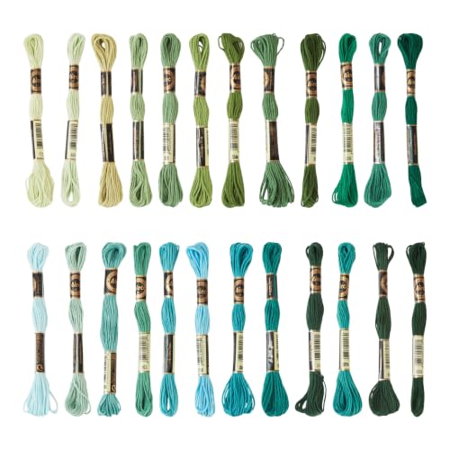 FASHEWELRY 24 Skeins Embroidery Floss Thread 1mm Cross Stitch Thread Yarn - color: 24 Colors-Green, size: 1mm